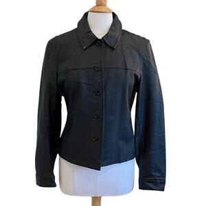 Vintage Newport News Black Button Down Fitted Leather Jacket/Blazer, Size L